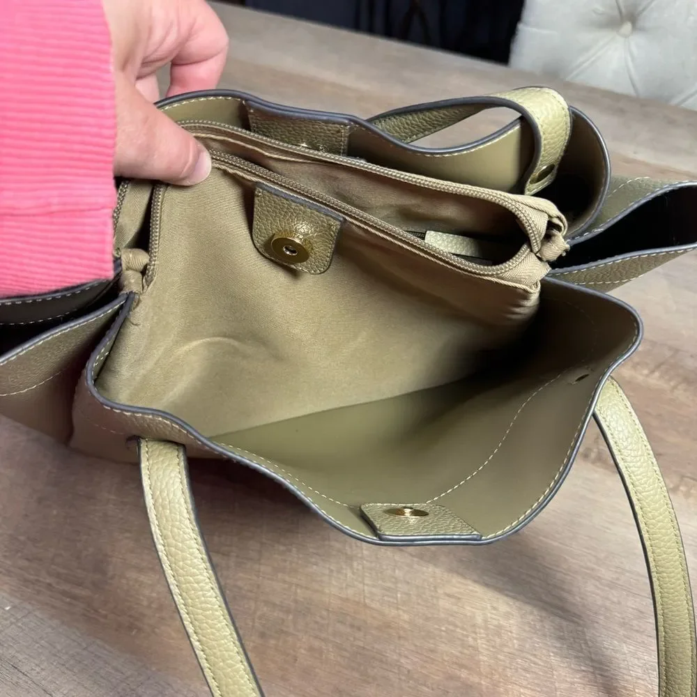 Nanette Lepore Sage Green Leather Shoulder Bag Tote Purse